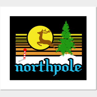 North Pole Souvenir with Reindeer, in the Sunset With Pine Tree and Striped Pole Posters and Art